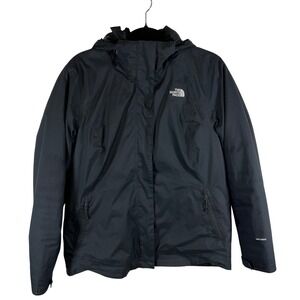 The North Face Womens DryVent Black Hooded Rain Jacket Shell Fleece Lined Large